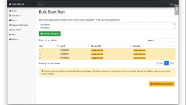 Choosing samples for run in custom LIMS