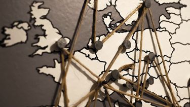 A map of Europe with markers on it.