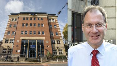 The Department of Journalism Studies building on Mappin Street and a profile photo of Jonathan Grun. 