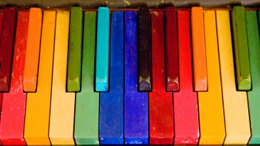 Piano keys painted in bright colours