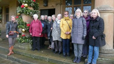 Members of the Sheffield University Womens club stood outside of Hardwick hall