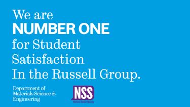 Materials Science and Engineering were number one in the Russell Group for student satisfaction in the 2020 National Student Survey of students studying Materials Technology degrees