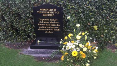 The University's remembrance stone for individuals who have gifted their body to the Medical School