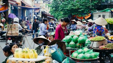 Fruit and veg on display at market