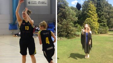 Charlie playing for the women's basketball team and at her graduation
