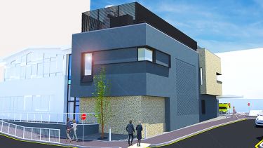 A computer generated concept art of the MRI-PET facility exterior.