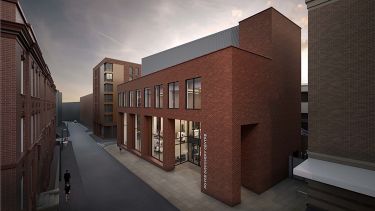 A computer generated image of the exterior of the Royce Discovery Centre
