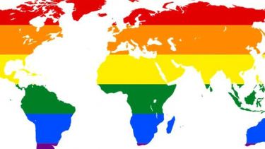 Rainbow-coloured world map