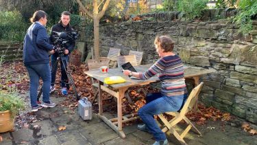 Clare Rishbeth being filmed in her garden for the BBC One Show