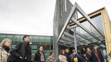 An image of students out the Jessop West Building