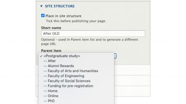 Shows the word 'old' has been added after the text in the short name field and the parent location of the page.