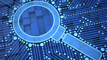 Blue magnifying glass graphic