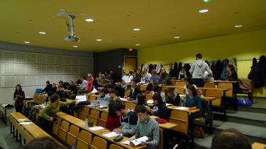 Attendees in a lecture theatre at the University of Lille for an ADVOCATE outreach event