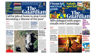 Two Guardian front pages with Jessica Murray's stories leading