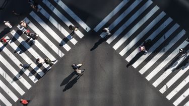 Overhead view of people in street
