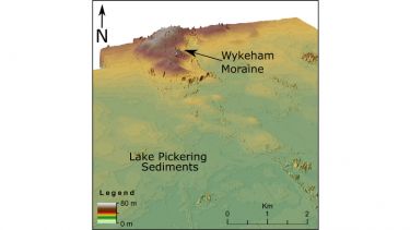 A reconstruction from Lidar of the glacial moraine in the Vale of Pickering which research has shown to have been formed by ice ~160,000 years ago (Fairburn and Bateman et al 2021).