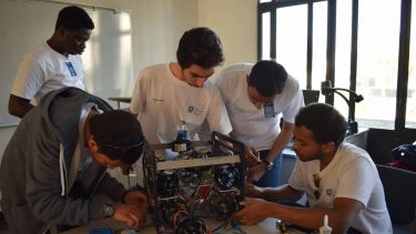 Team working on the robot.