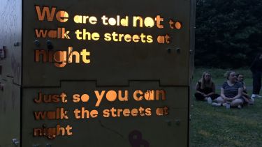 poems are laser cut into the side of the sculpture