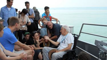 Harry Kroto on the boat from Lindau to Mainau, 2015.