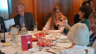 Tony Stace, Nicole Grobert, Perdie Baran, Penny Stace talking to Shirley Murrell at the reunion, 2013
