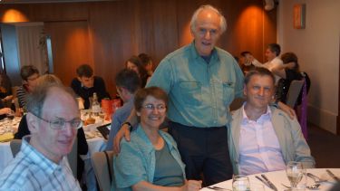 Sir Harry Kroto with Barrie Landsberg, Krini Georgiu and Mike Maier