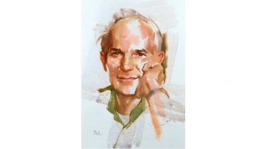 A painted portrait of Sir Harry Kroto