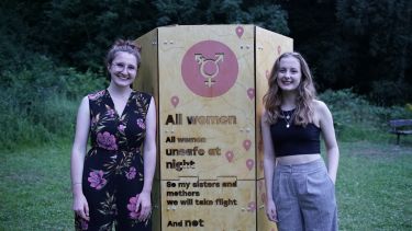 Alison Romaine and Emma Beaumont with their lighting sculpture