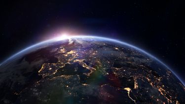 Image of the curvature of the Earth at night from space.