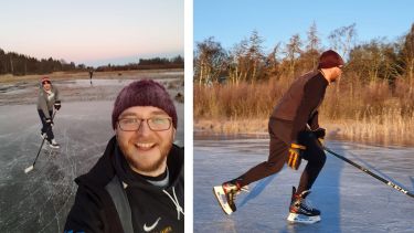 Adam skating on a frozen lake