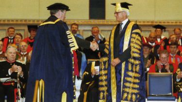 Peter Wilton Lee installing Sir Peter Middleton as Chancellor of the University in 1999