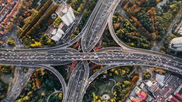 A highway above a city