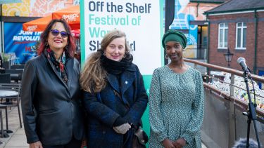 3. Surriya Falconer, Prof Vanessa Toulmin, Warda Yassin in Orchard Square credit Timm Cleasby