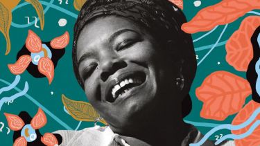 A photograph and illustration of Maya Angelou