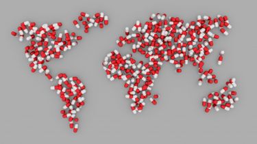 A map of the world made of pills