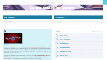 An image showing the homepage of the website through which the Online Corpus Course is delivered