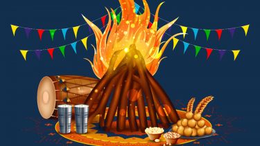 An image of a fire and drum, with the text "Happy Lohri" above