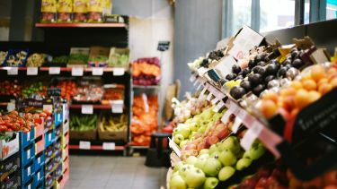 Shelves of fruit in a supermarket