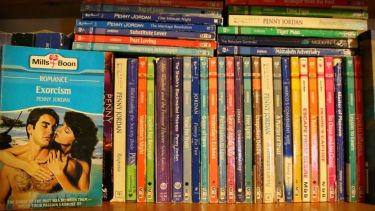 Bookshelf stacked high with colourful titles