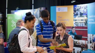 Students talking at an open day