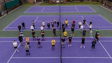An aerial view of University Tennis Club members on tennis courts