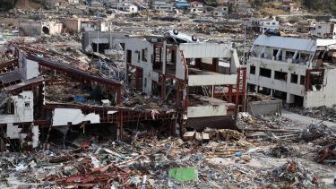 Damaged buildings in a coastal region of East Japan following a tsunami