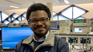  EEE President 2021-2022 Yinka in the Electronics and Control lab in the Diamond
