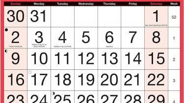 An image of a calendar, showing the month of January 2022.