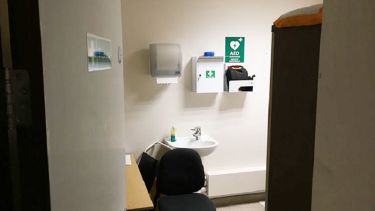 A photo of the Students' Union showing the location of a defibrillator.