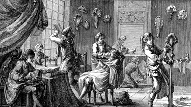 Drawing representing a hairdresser in 1800