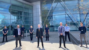 (From left to right) are Maurizio Cunningham-Brown (CEO and Founder), then Malcolm Earp (Chief Operating Officer), then Keith Ellis (Chief Scientific Officer), then Stephen Bowles (AMRC Team Leader) and the back row has some of the UBC AMRC team.