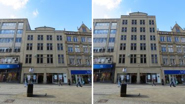 A building in Sheffield and what it could look like with a vertical extension