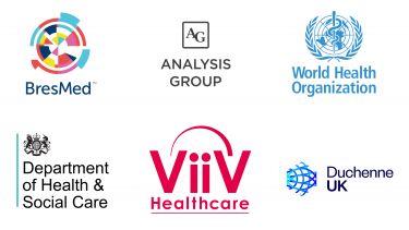 ScHARR Knowledge Exchange partner logos: BresMed, Analysis Group, World Health Organization, Department of Health and Social Care, ViiV Healthcare, Duchenne UK.