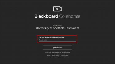 Screenshot of the login page for a Test Room in Blackboard Collaborate