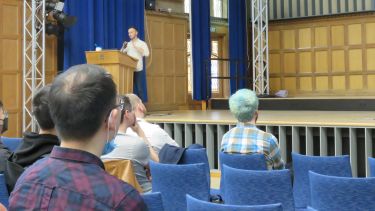 Photo of PhD student Nicholas Hagis presented his research 